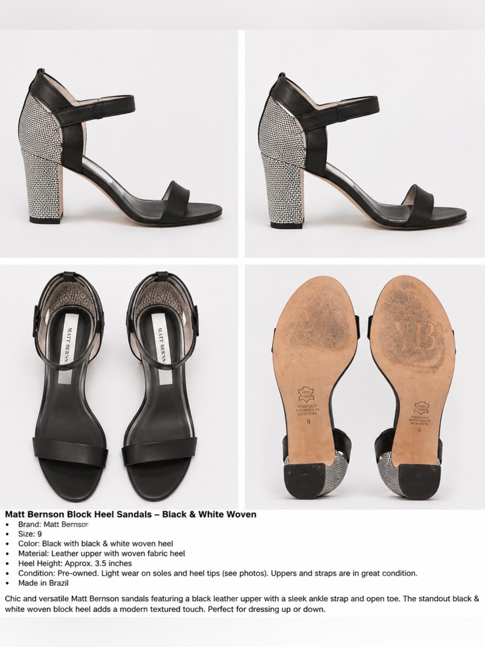 Matt Bernson Block Heel Sandals-Size 9